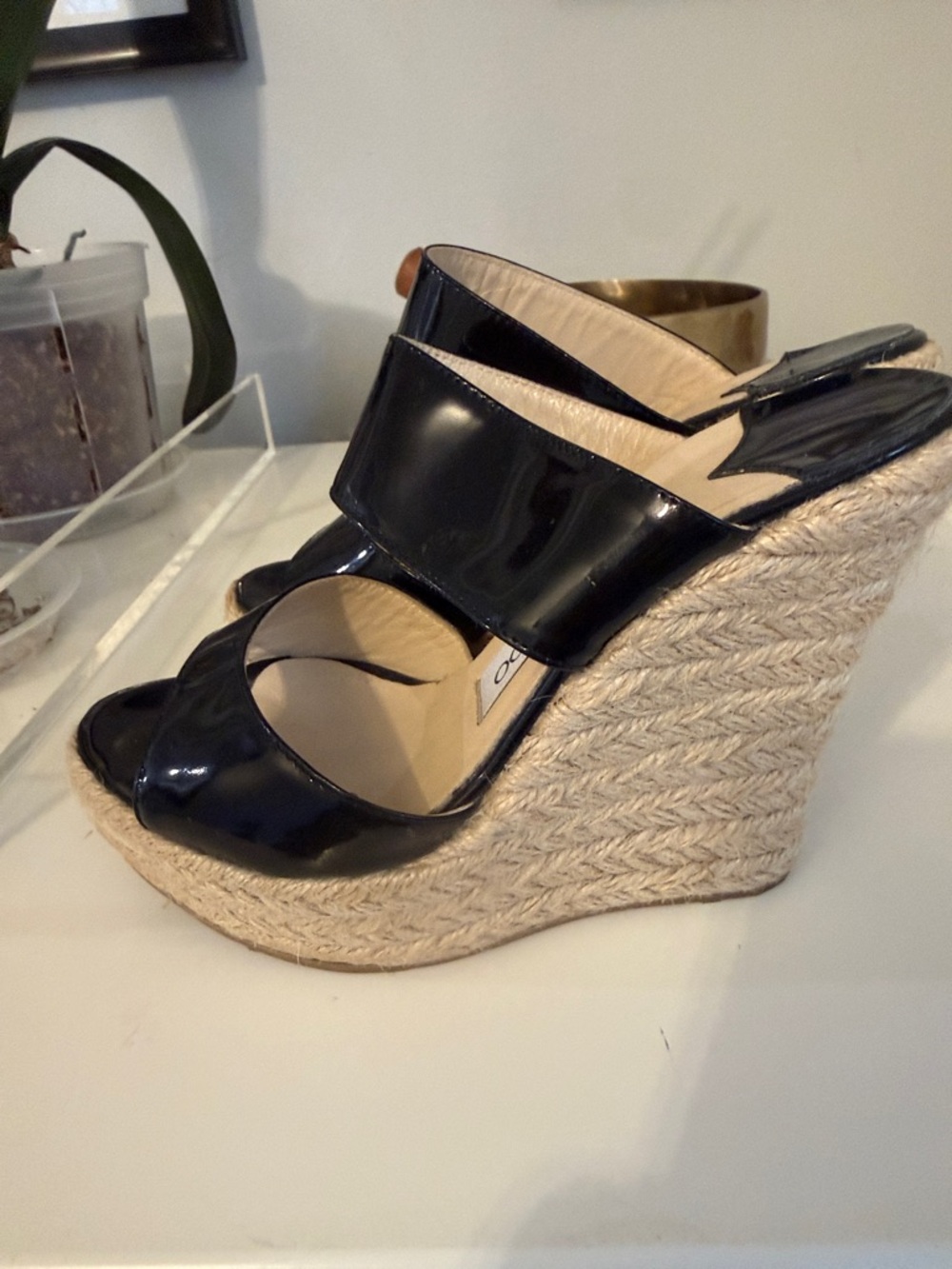 Jimmy Choo Black Patent Espadrille Platform Wedges - Picture 3 of 6